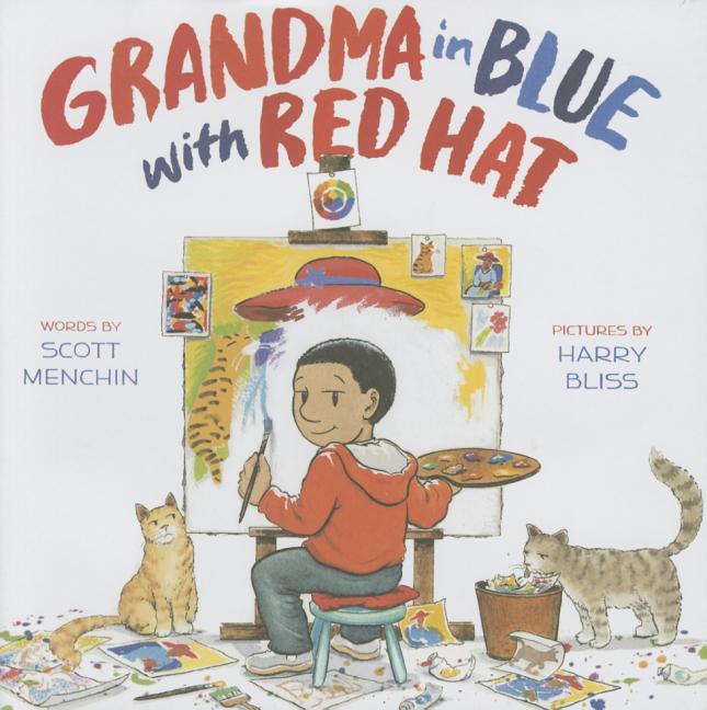 Grandma in Blue with Red Hat